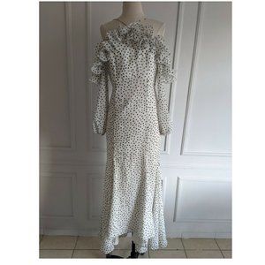KEEPSAKE Moonshine Black White Dotted Print Ruffe Strappy Long Maxi Gown Dress S